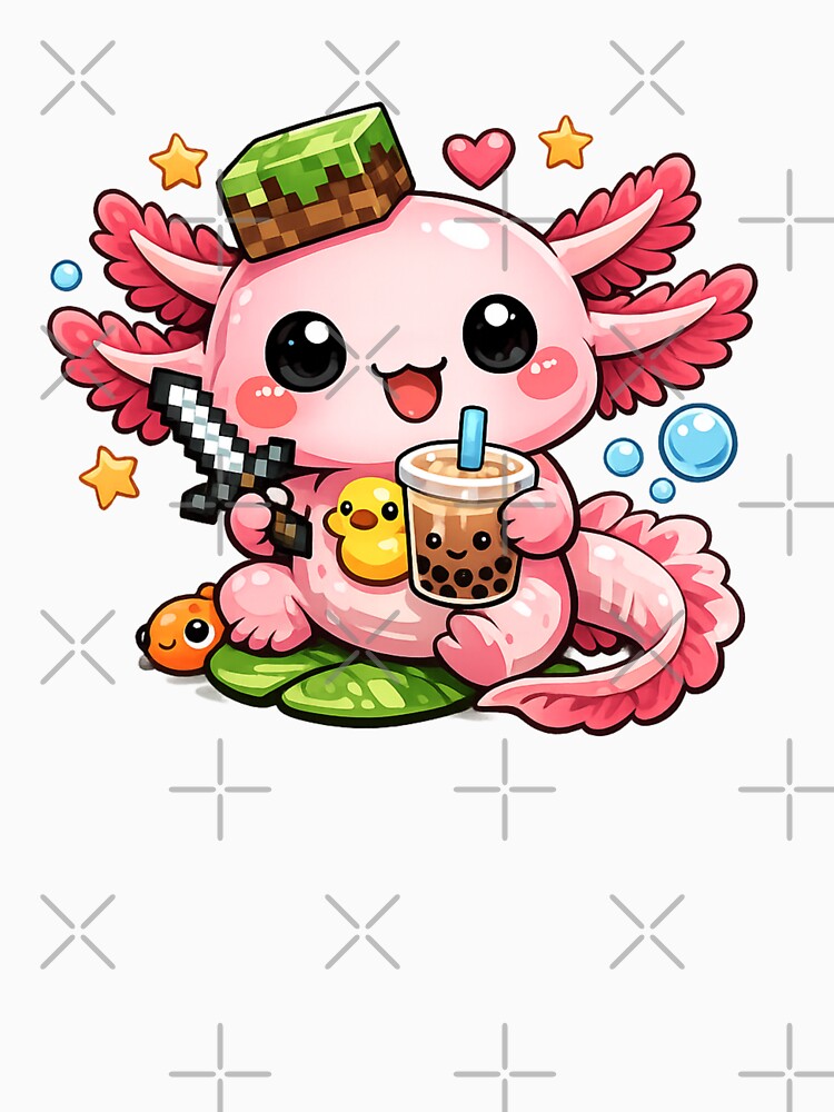Cute Gamer Axolotl Drinking Bubble Tea Kawaii Fantasy Art by RetroPop23 T-Shirts, Hoodie, Sweatshirt (Image 3)