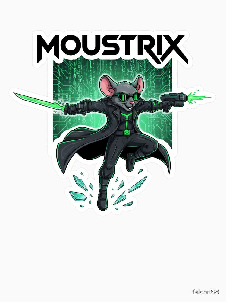 Moustrix – Cyberpunk Mouse Movie Parody Sticker by Imaginarium of Chaos falcon88 T-Shirts, Hoodie, Sweatshirt (Image 3)