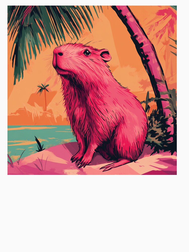 Fancy Capybara Under Palm Tree Art Nature T-Shirts, Hoodie, Sweatshirt
