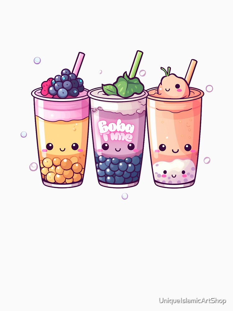 Cute Bubble Tea Cartoon Design, Kawaii Boba Lover Art by UniqueIslamicArtShop T-Shirts, Hoodie, Sweatshirt (Image 3)