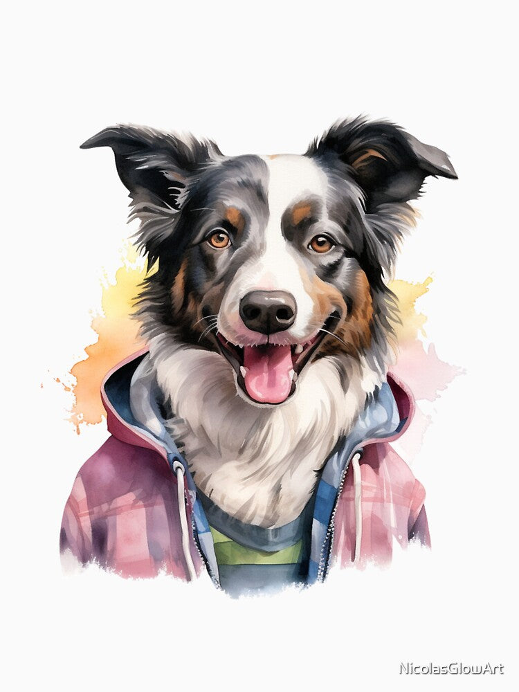 Border Collie In Hoodie Painting by NicolasGlowArt T-Shirts, Sweatshirt | BlankRebels.com (Image 3)