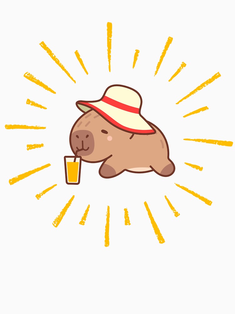 Cute Capybara Drinking Juice | Chill Summer Animal Art in Kawaii Style by Kabootri T-Shirts, Hoodie, Sweatshirt (Image 3)