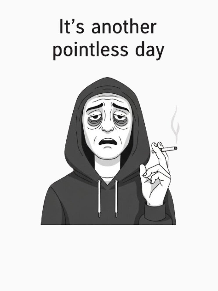 Doomer Meme T-Shirt – “It’s Another Pointless Day” Sad Hoodie Character by Qusai998 Sweatshirt | BlankRebels.com (Image 3)