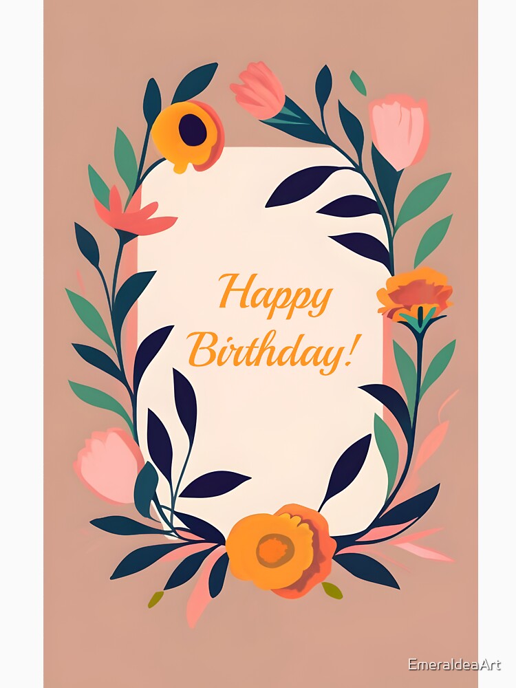 Wish Happy Birthday with a beige neutral elegant floral framed message by EmeraldeaArt T-Shirts, Hoodie, Sweatshirt (Image 3)