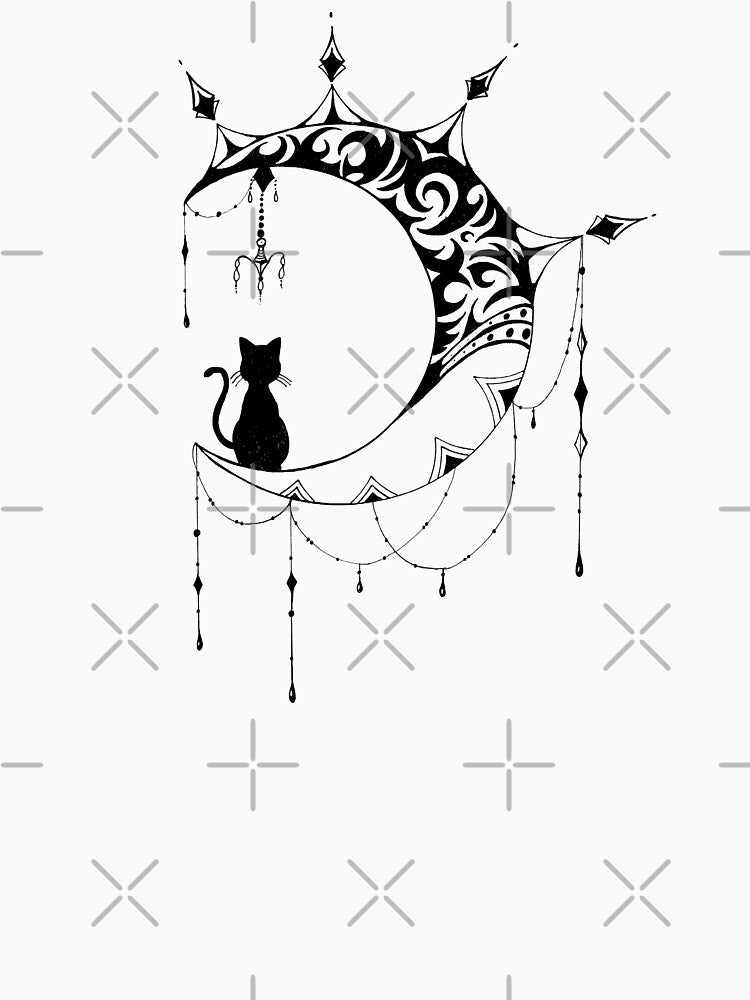 Mystical Crescent Moon with Cat Line Art by Renan Lima T-Shirts, Hoodie, Sweatshirt | BlankRebels.com (Image 3)