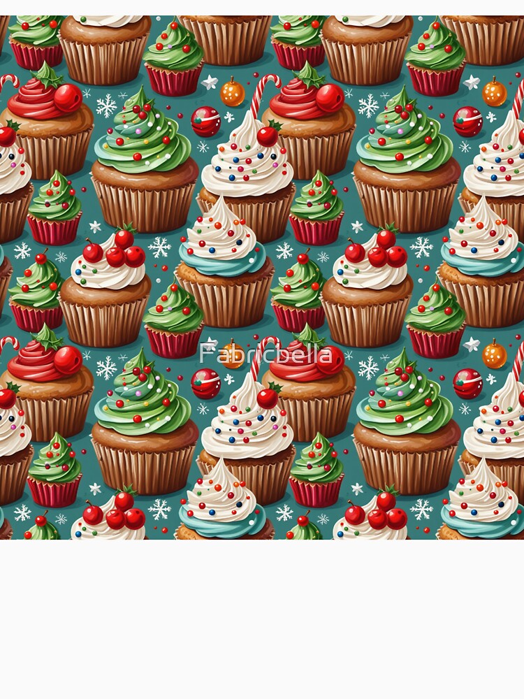 Festive Christmas Cupcake Pattern with Holiday Frosting by Fabricbella
