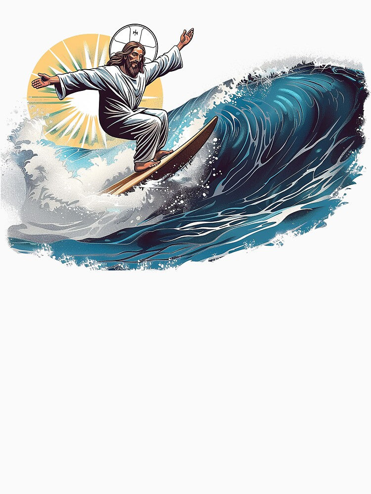 Jesus Surfing Funny Christian Retro Wave Design by KevinorNorris T-Shirts, Hoodie, Sweatshirt | BlankRebels.com (Image 3)