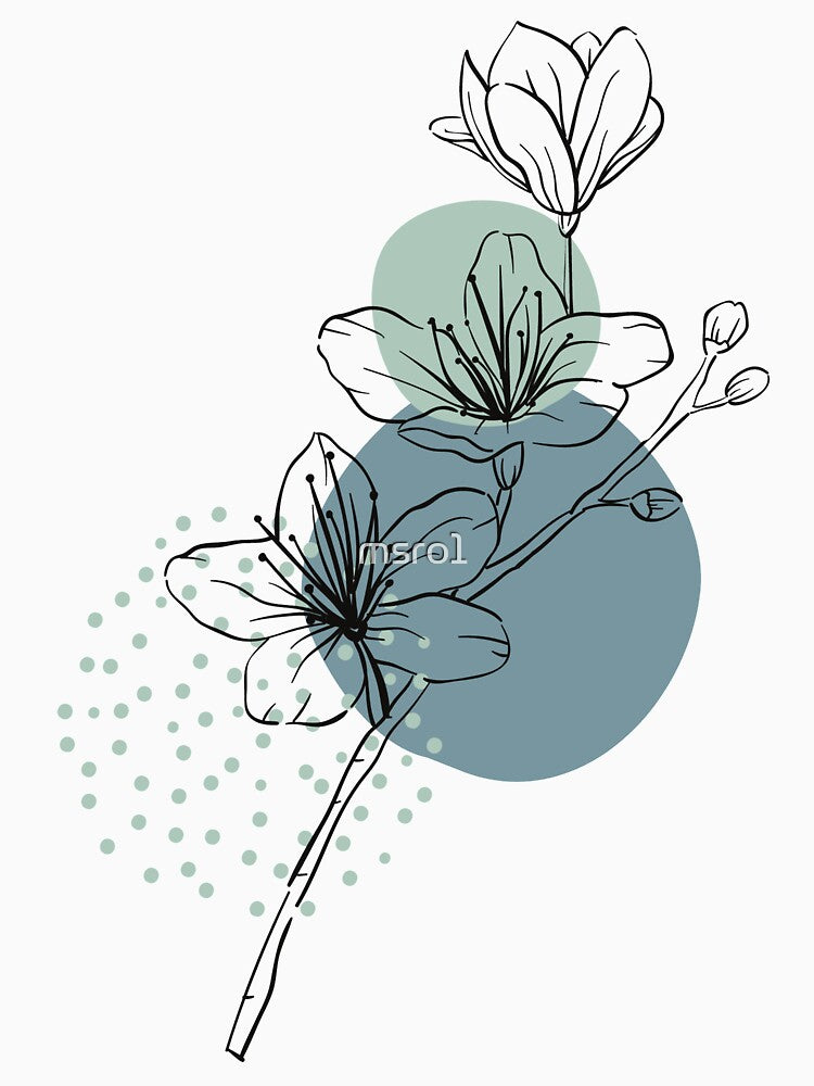 Minimal floral line art with blue circles background by msro1 T-Shirts, Hoodie, Sweatshirt | BlankRebels.com (Image 3)