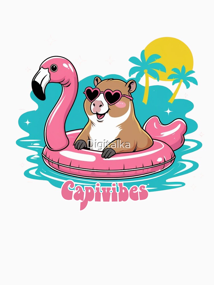 Capybara Summer Vibes – Cute Tropical Flamingo Float Design by Digitalka T-Shirts, Hoodie, Sweatshirt (Image 3)