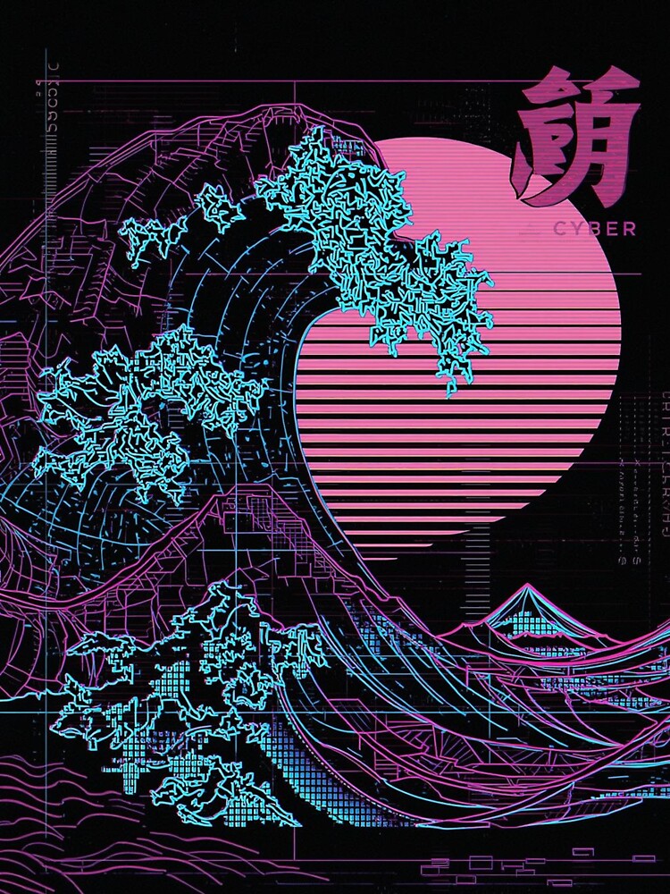 Vaporwave Great Wave Neon Synthwave Japanese Retro Art by Vandy Fullam T-Shirts, Hoodie, Sweatshirt (Image 3)