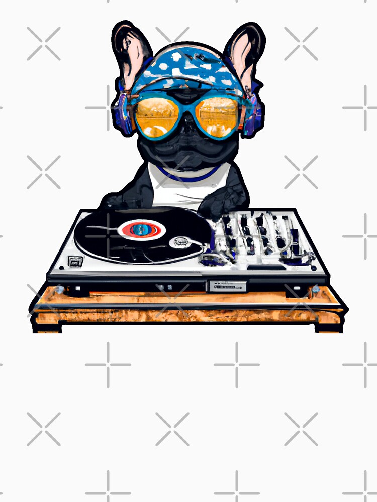 French Bulldog DJ wearing sunglasses - Cool Frenchie Music Dog Design by Vividality T-Shirts, Hoodie, Sweatshirt (Image 3)