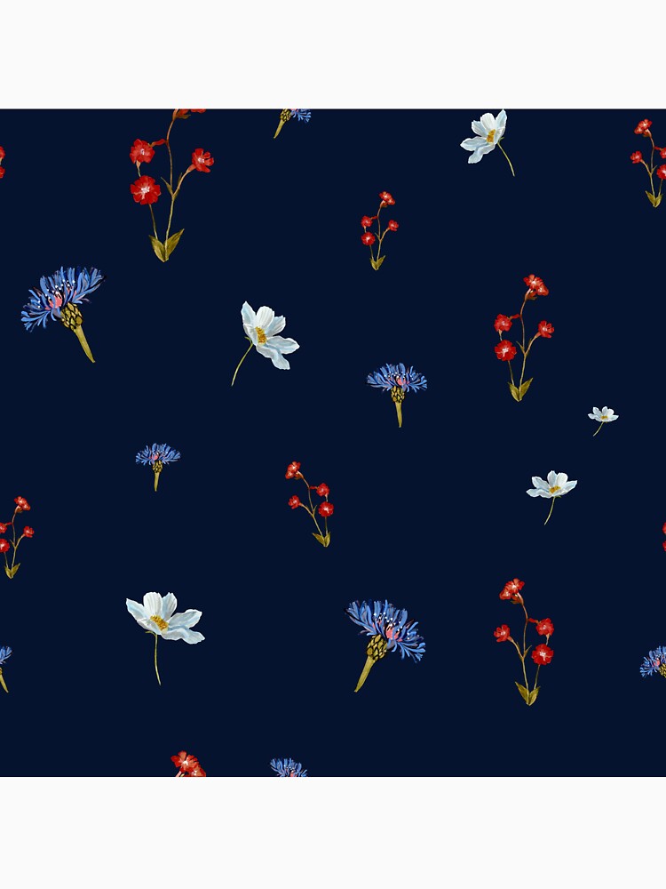 Flower blue red daisy seamless watercolor pattern blue by Yana Mustafina | Boho Soulful Designs T-Shirts,... (Image 3)