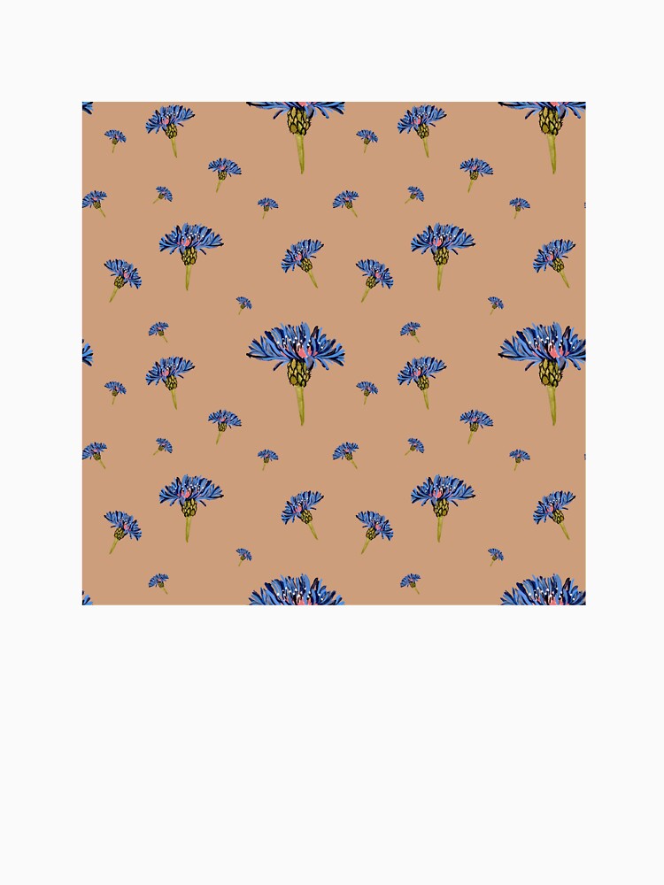 Flower blue violet pattern hand drawn watercolor beige by Yana Mustafina | Boho Soulful Designs T-Shirts,... (Image 3)