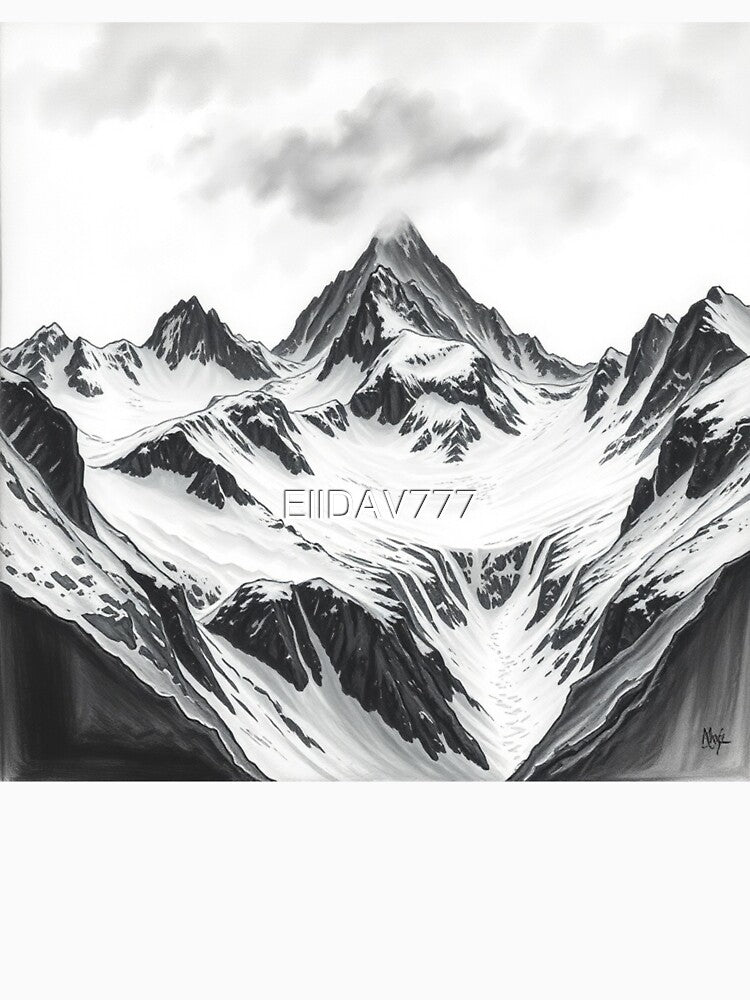 Black and White Snowy Mountain Peak Art Print by EllDAV777 T-Shirts, Hoodie, Sweatshirt | BlankRebels.com (Image 3)