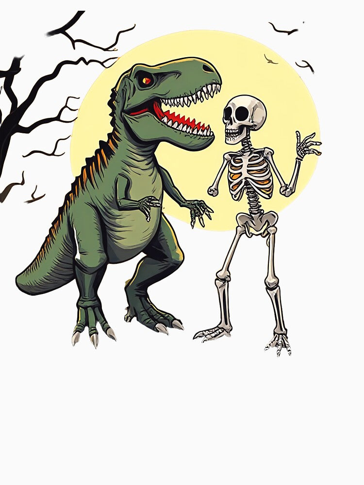 Dinosaur and Skeleton Scene – Dark Fantasy Illustration by bestoffers T-Shirts, Hoodie, Sweatshirt (Image 3)