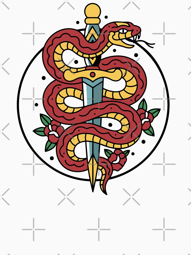 Old school snake and dagger tattoo illustration by graphickamla T-Shirts, Hoodie, Sweatshirt | BlankRebels.com (Image 3)