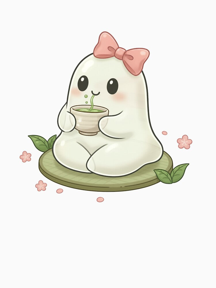 Cute Ghost Drinking Matcha | Cozy Pastel Halloween Art by PinkDazy T-Shirts, Hoodie, Sweatshirt | BlankRebels.com (Image 3)