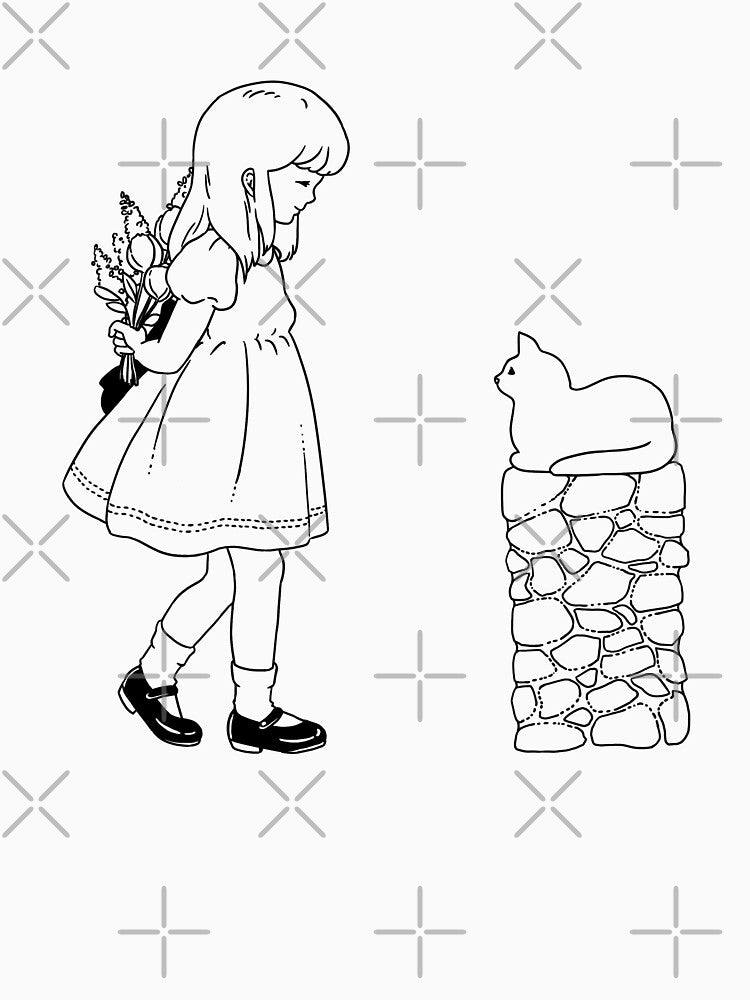 Vintage Illustration - Little Girl Gives Flowers to Cat by Jieul T-Shirts, Hoodie, Sweatshirt | BlankRebels.com (Image 3)