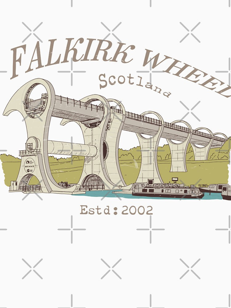 Falkirk Wheel Scotland – Iconic Scottish Landmark Retro Travel Illustration by MarcelPawlak