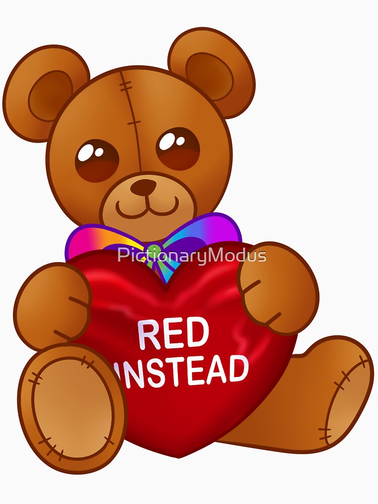 "Red Instead" Autism Awareness Teddy Bear with Red Heart by PictionaryModus T-Shirts, Hoodie, Sweatshirt (Image 3)