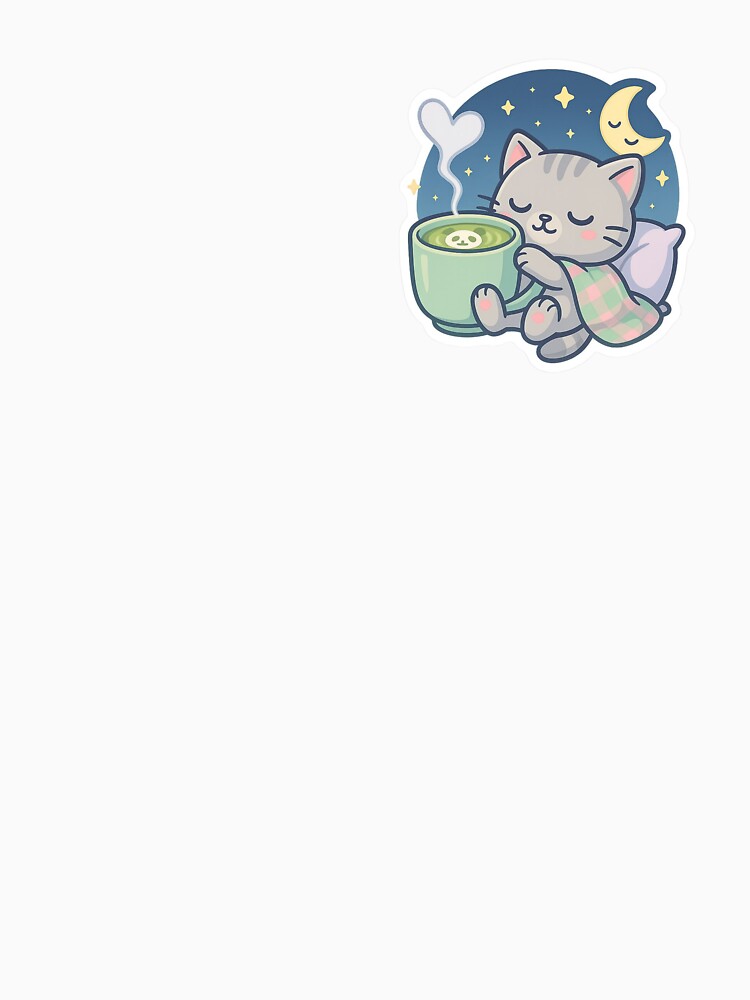 Sleepy Cat & Midnight Matcha | Kawaii Cozy Night Cat Sticker by mirozeliea T-Shirts, Hoodie, Sweatshirt (Image 3)
