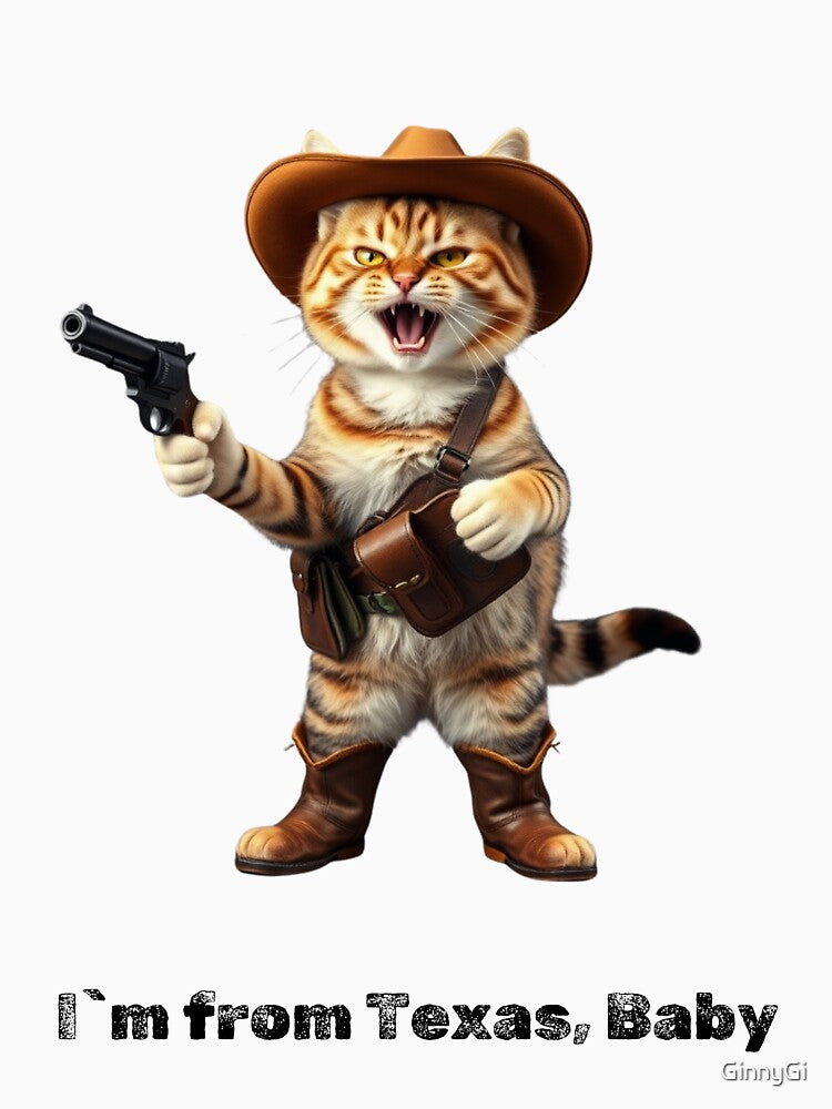 cowboy cat with cowboy hat and with I`m from Texas, Baby by GinnyGi T-Shirts, Hoodie, Sweatshirt | BlankRebels.com (Image 3)
