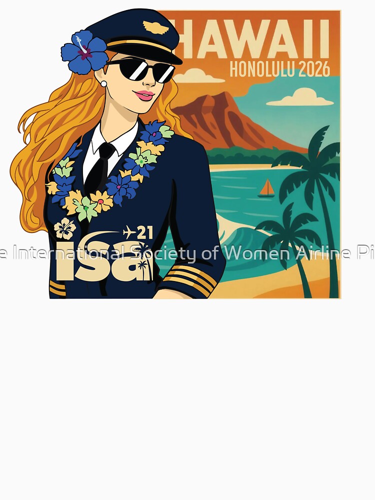 Hawaii Poster girl with blue flower by The International Society of Women Airline Pilots