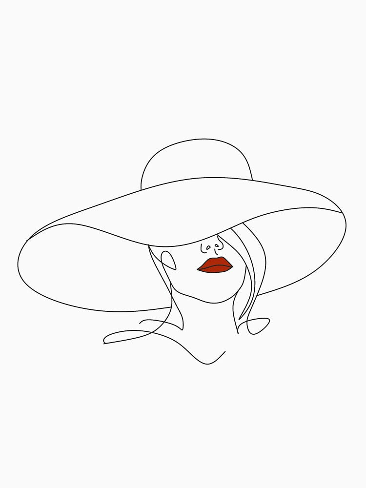Girl in a hat with red lips.Abstract girl with hat with by line art vector drawing. Portrait minimalistic... (Image 3)