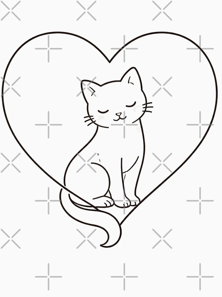 Minimalist Cat Heart Outline Illustration – Aesthetic Cat Lover Gift by mibrand T-Shirts, Hoodie, Sweatshirt (Image 3)