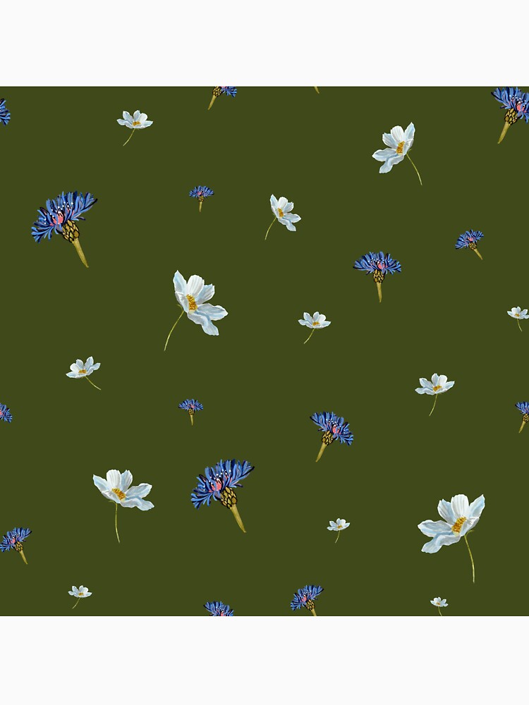 Flower blue daisy pattern seamless a watercolor green by Yana Mustafina | Boho Soulful Designs T-Shirts,... (Image 3)