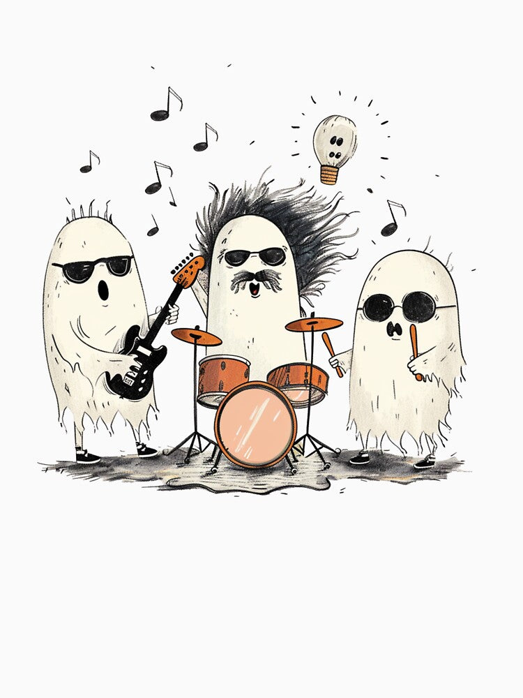 Rock Band Halloween Ghosts – Funny Cartoon Spooky Music Trio Illustration by EchoofElijah T-Shirts, Hoodie,... (Image 3)