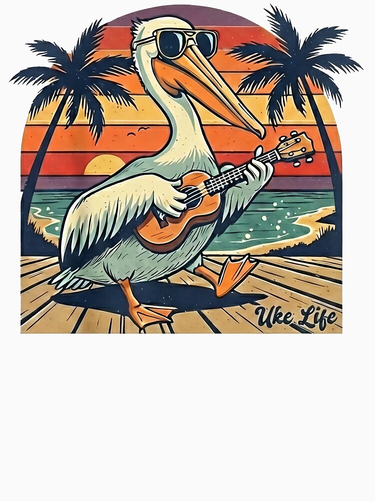 Uke Life Pelican – Retro Sunset Ukulele Beach Design by Ukulele Gent T-Shirts, Hoodie, Sweatshirt | BlankRebels.com (Image 3)