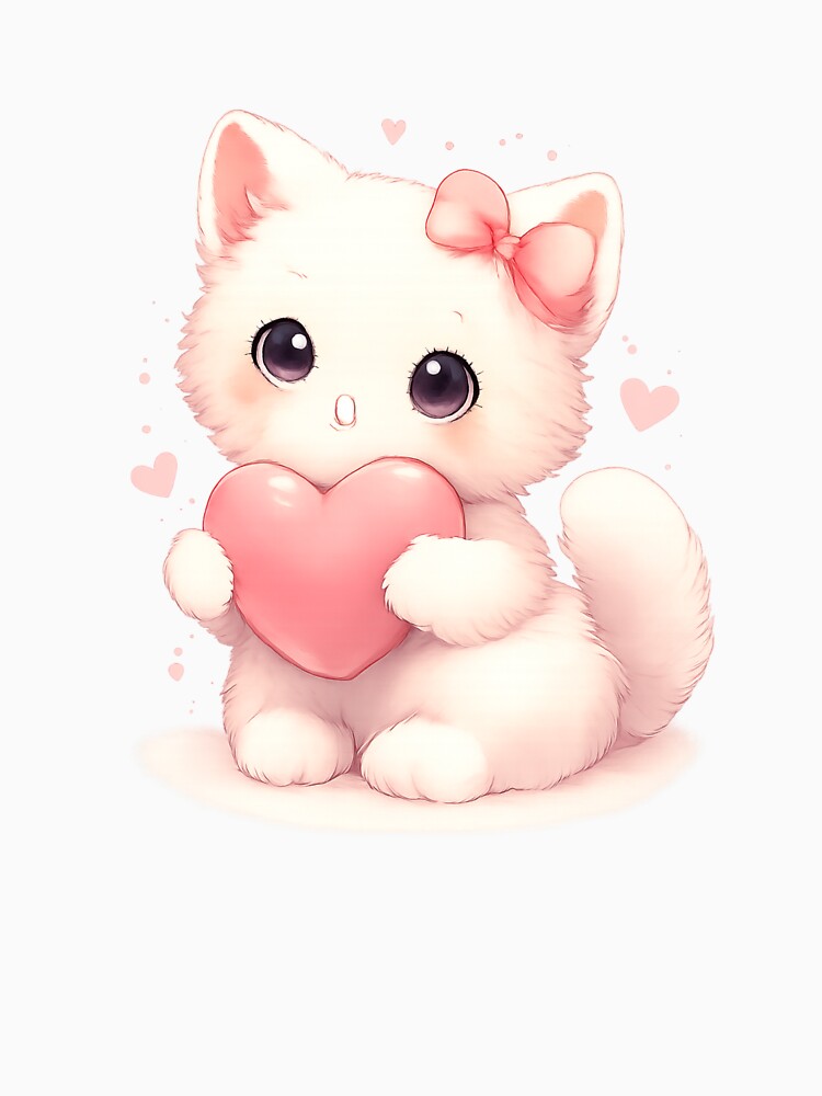 Classic Kawaii Kitten with Heart – Soft Cute Love Art by kimkosovo T-Shirts, Hoodie, Sweatshirt | BlankRebels.com (Image 3)