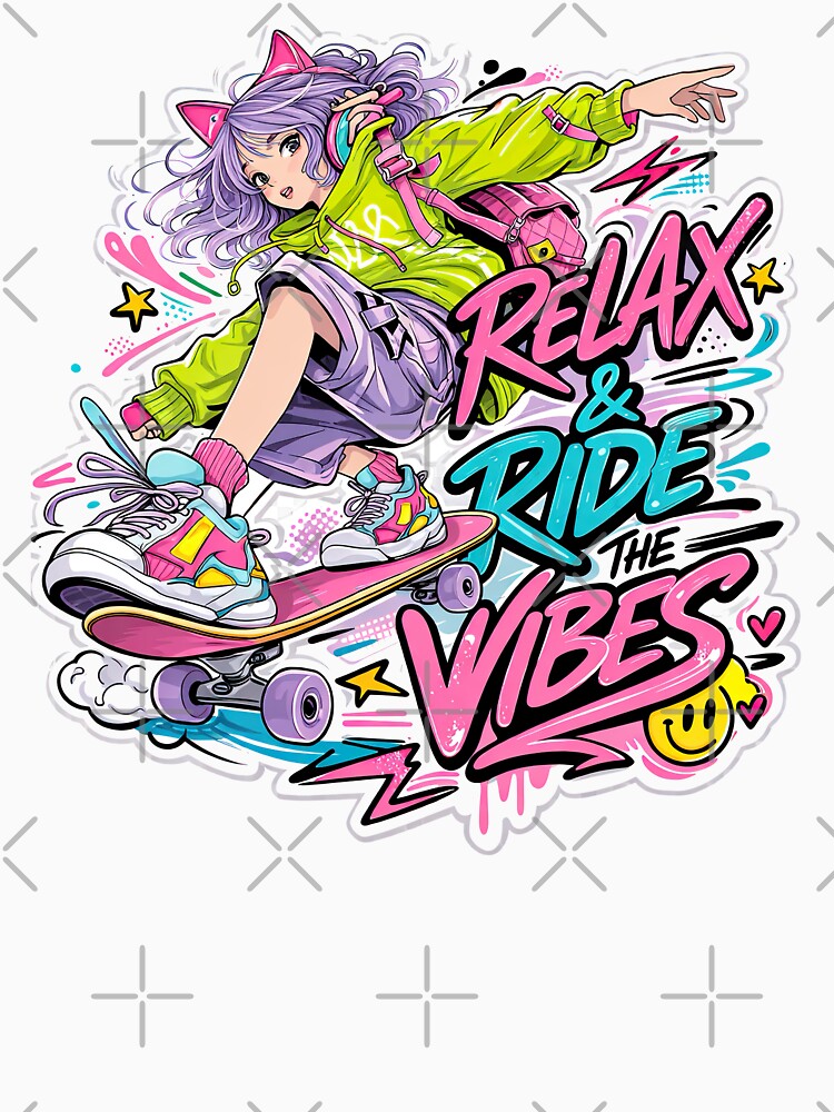 Skateboarding Anime Girl, Skateboard Graffiti Art by graphic-genie T-Shirts, Hoodie, Sweatshirt | BlankRebels.com (Image 3)