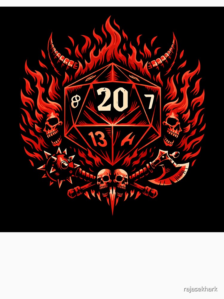 Hellfire D20 Dice Emblem – Dark Fantasy RPG Art by rajasekhark T-Shirts, Hoodie, Sweatshirt | BlankRebels.com (Image 3)