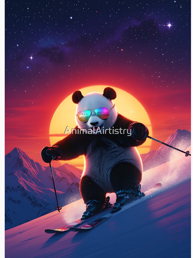 Panda Bear Skiing Synthwave Sunset by AnimalAirtistry T-Shirts, Hoodie, Sweatshirt | BlankRebels.com (Image 3)