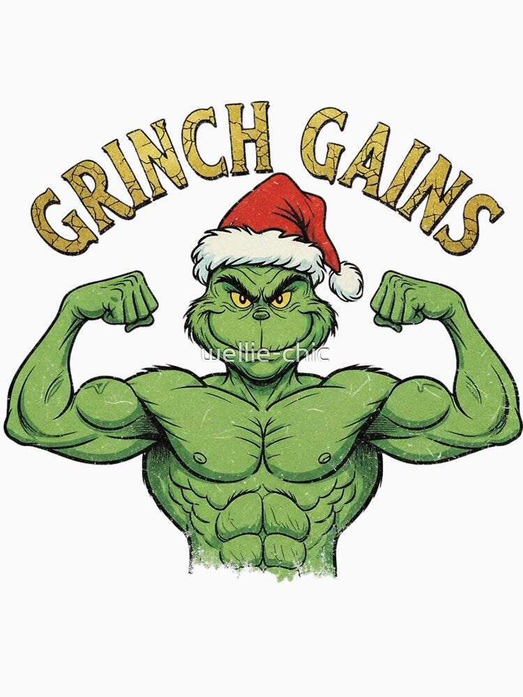 Grinch gains funny muscular grinch flex – savage holiday gym art | Christmas workout tee gift for lifters by... (Image 3)
