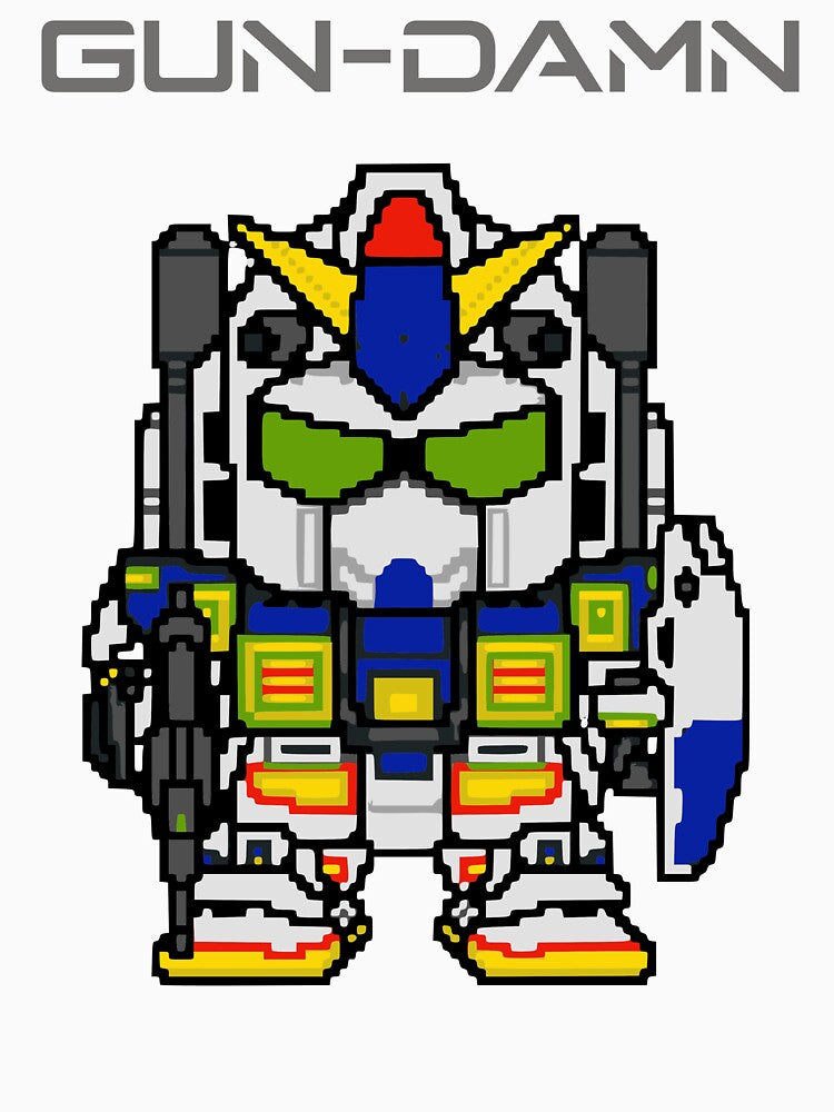 GUNDAM SHIRT Mecha Robot Japan Anime T-shirt Dot Art Tee 80's Gun-damn Mobile Suit Anime t-shirt Unisex Kawaii... (Image 3)