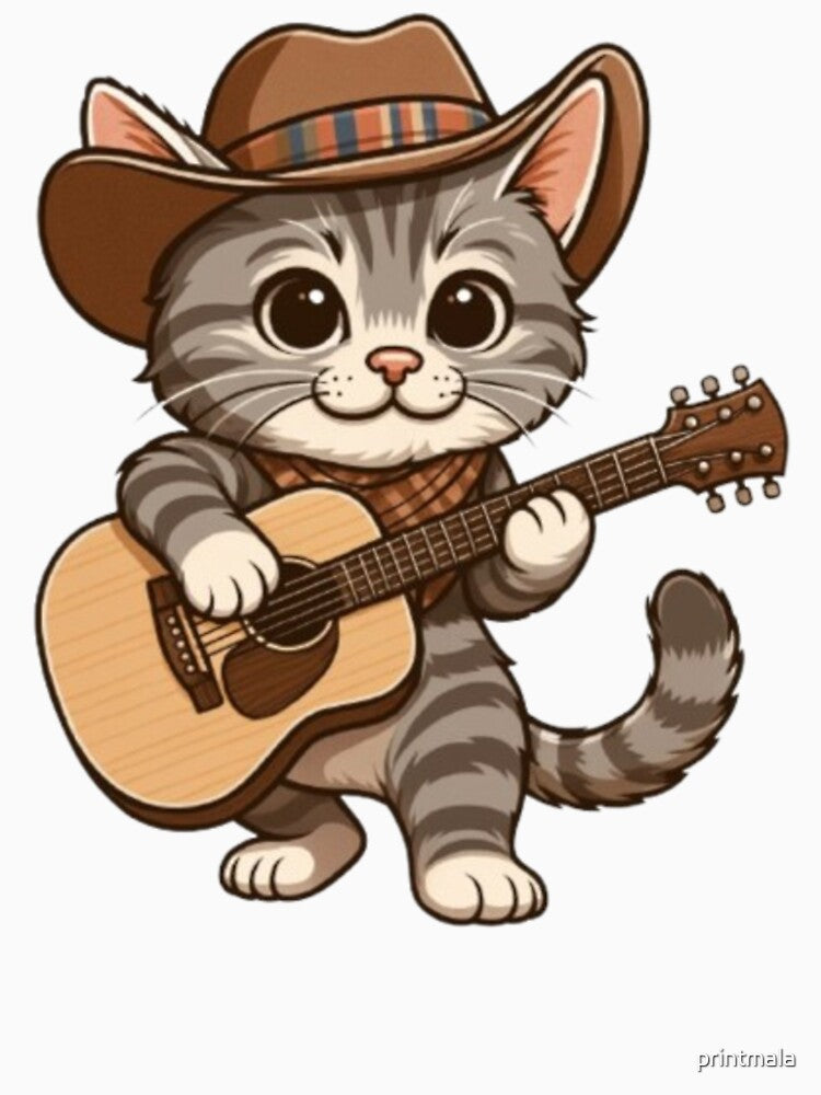 Cowboy Cat Playing Guitar by printmala T-Shirts, Hoodie, Sweatshirt | BlankRebels.com (Image 3)