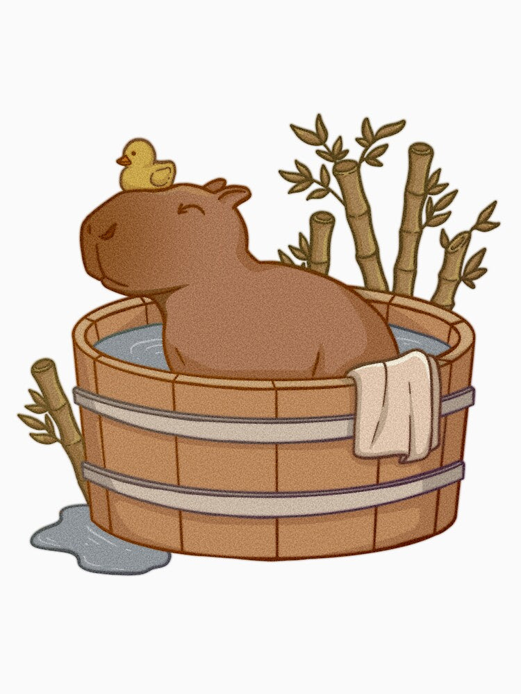 Capybara with rubber duck taking a bath in a wood tub surrounded by bamboo by Bianca Stancu T-Shirts, Hoodie,... (Image 3)