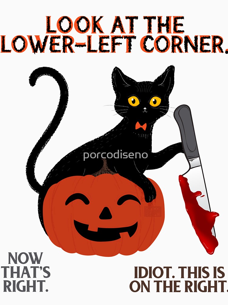 Funny Black Cat Halloween Look Right Left Corner Blood Knife by porcodiseno T-Shirts, Hoodie, Sweatshirt (Image 3)