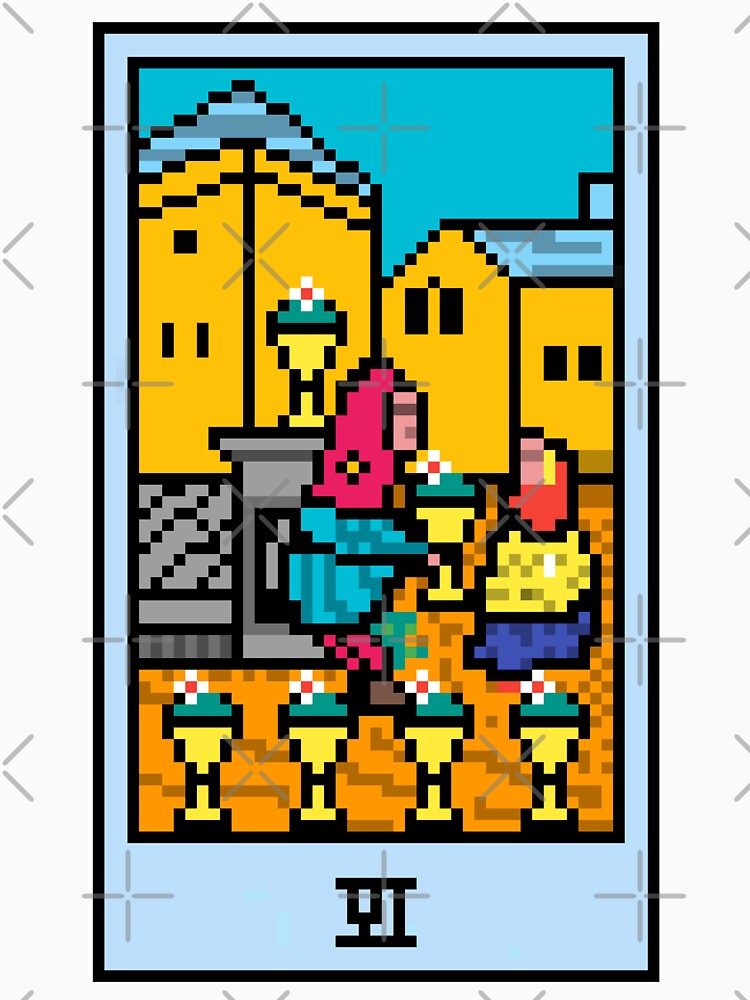 Wait, is this pixel art tarot? Yellow - Minor Arcana 'Six of Cups' (Design for T-shirt, stickers and other... (Image 3)