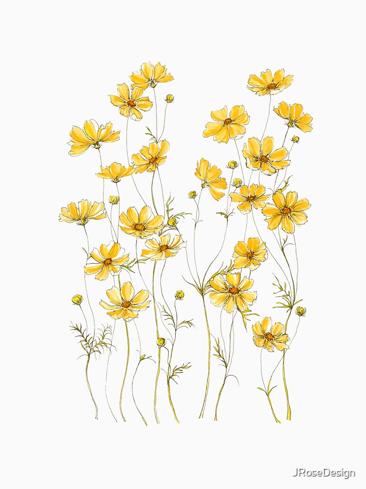 Yellow Cosmos Flowers by JRoseDesign