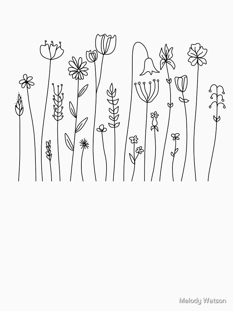 Simple Line Art Drawings of Flowers in Black and White by Melody Watson