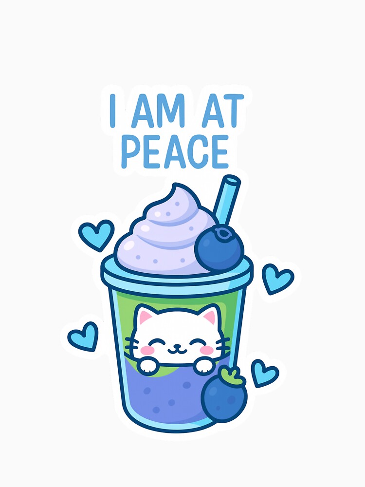 Cute Cat Bubble Tea Sticker – I Am at Peace | Kawaii Matcha & Blueberry Drink Cat Sticker | Aesthetic Chill... (Image 3)