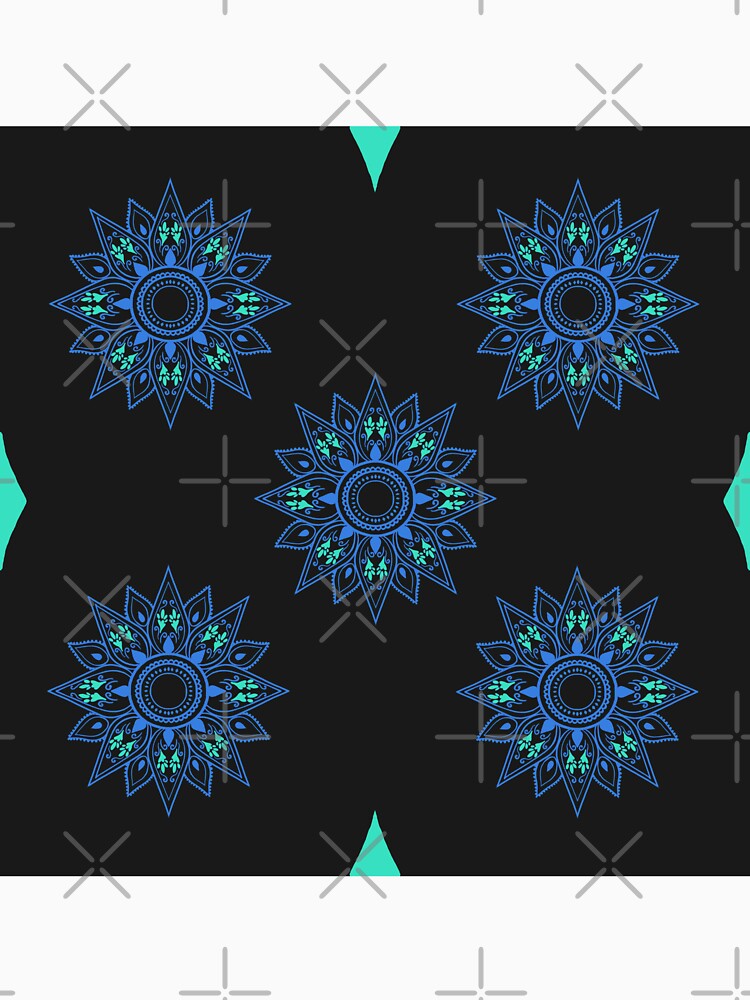 Flower patterns sky blue on black by Chaoticzarts