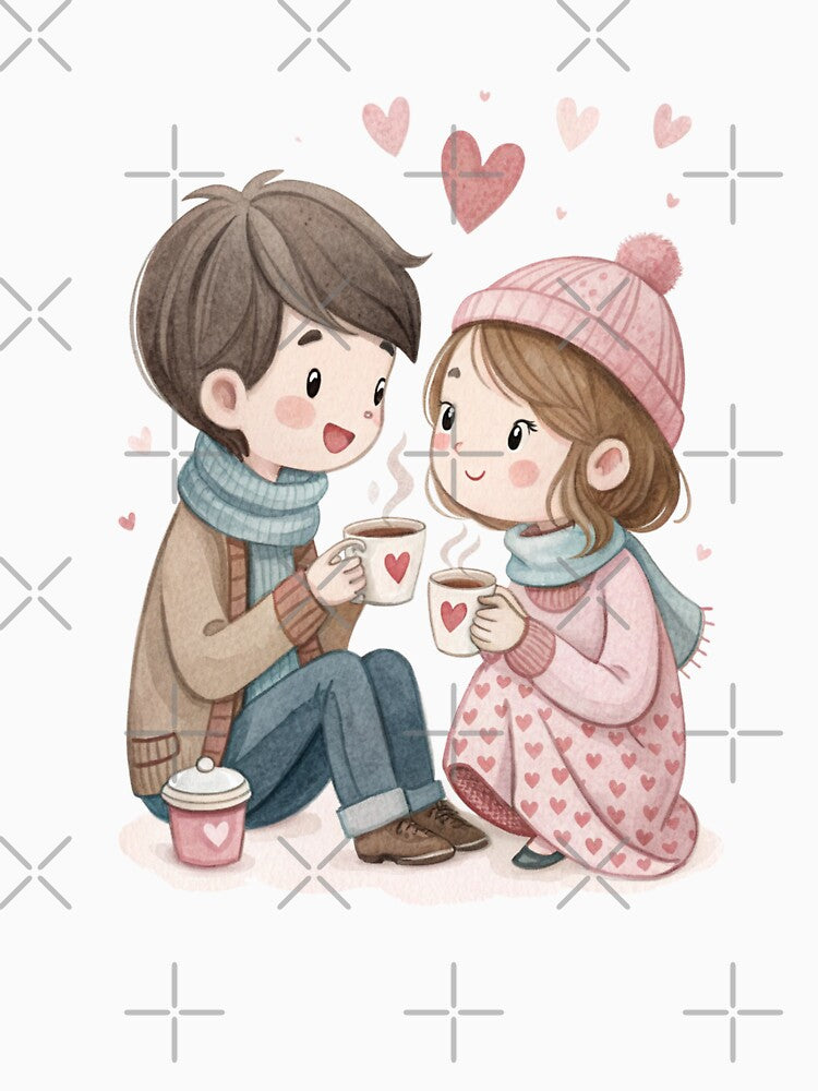 Sweet Coffee Date Couple Cute Love Illustration Valentine Gift by Lulunza T-Shirts, Hoodie, Sweatshirt (Image 3)