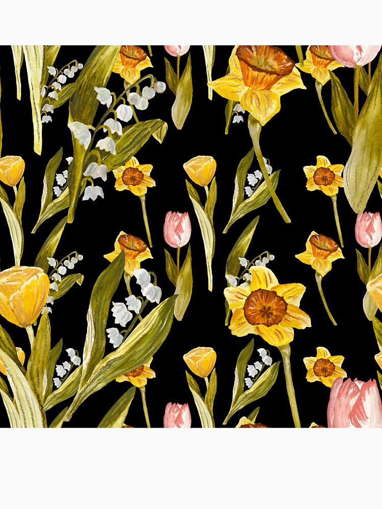 Daffodil tulip snowdrop Easter an ornate pattern black by Yana Mustafina | Boho Soulful Designs T-Shirts,... (Image 3)