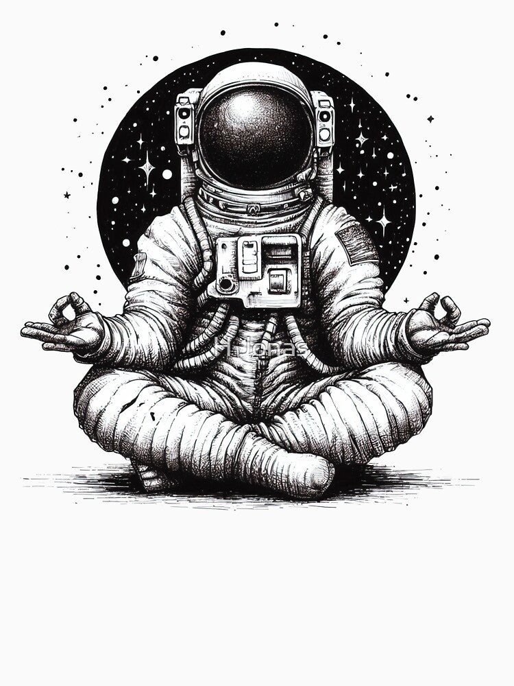 Achieve inner peace with this print of an astronaut meditating in the Lotus position by H Jonas T-Shirts,... (Image 3)