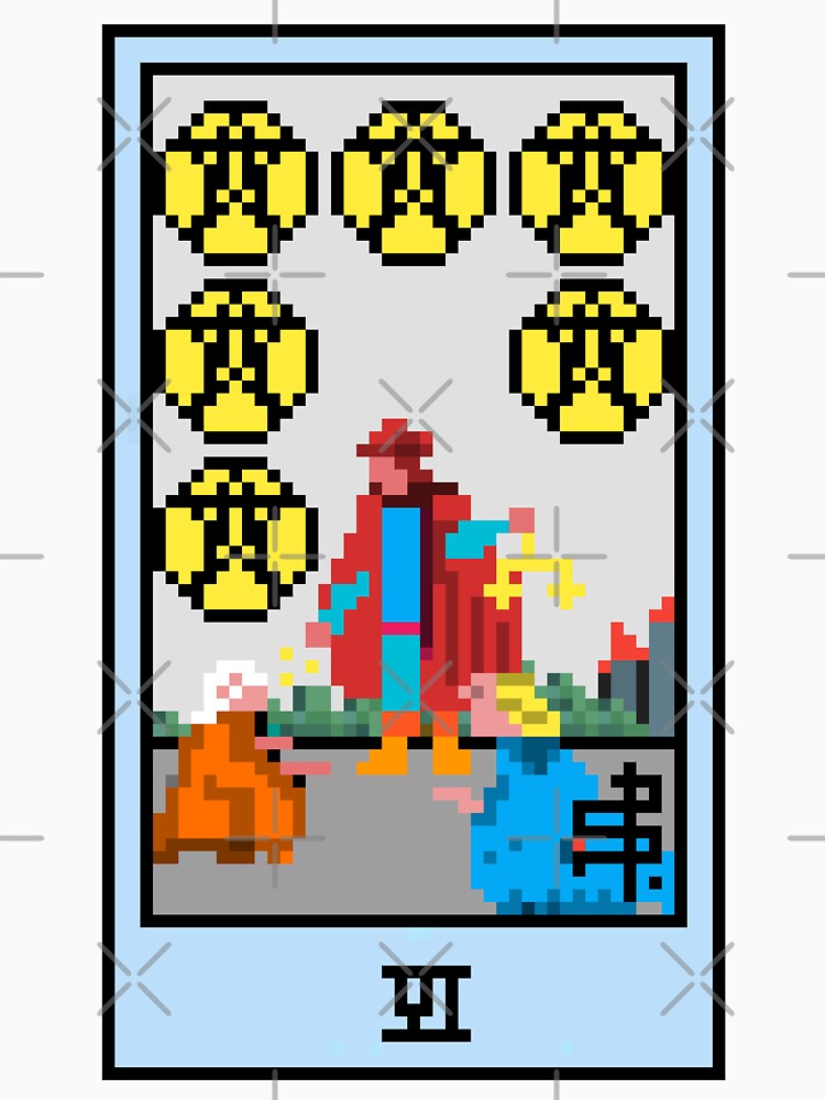 Wait, is this pixel art tarot? White - Minor Arcana 'Six of Pentacles' (Design for T-shirt, stickers and other... (Image 3)